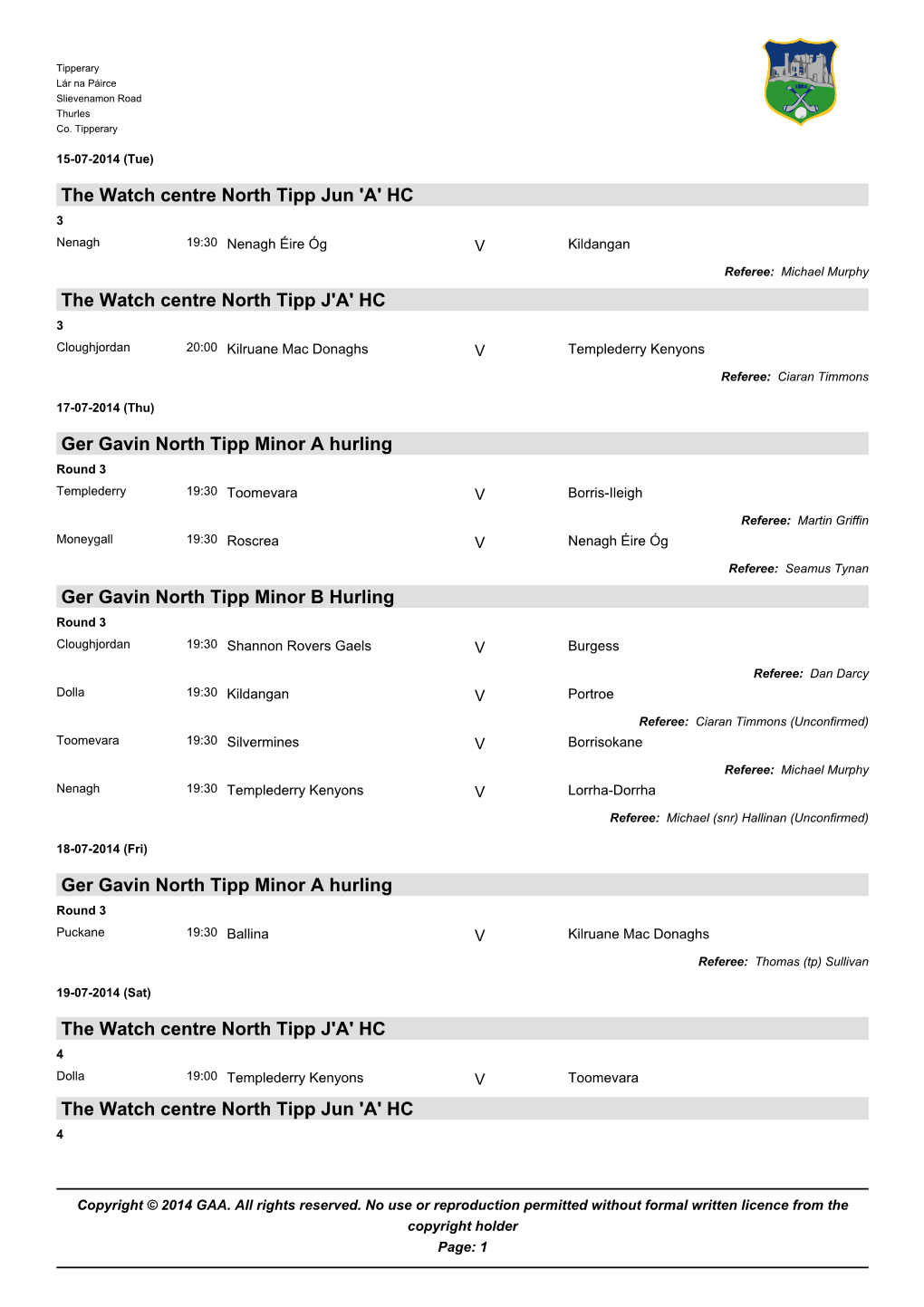 GAA Competition Report