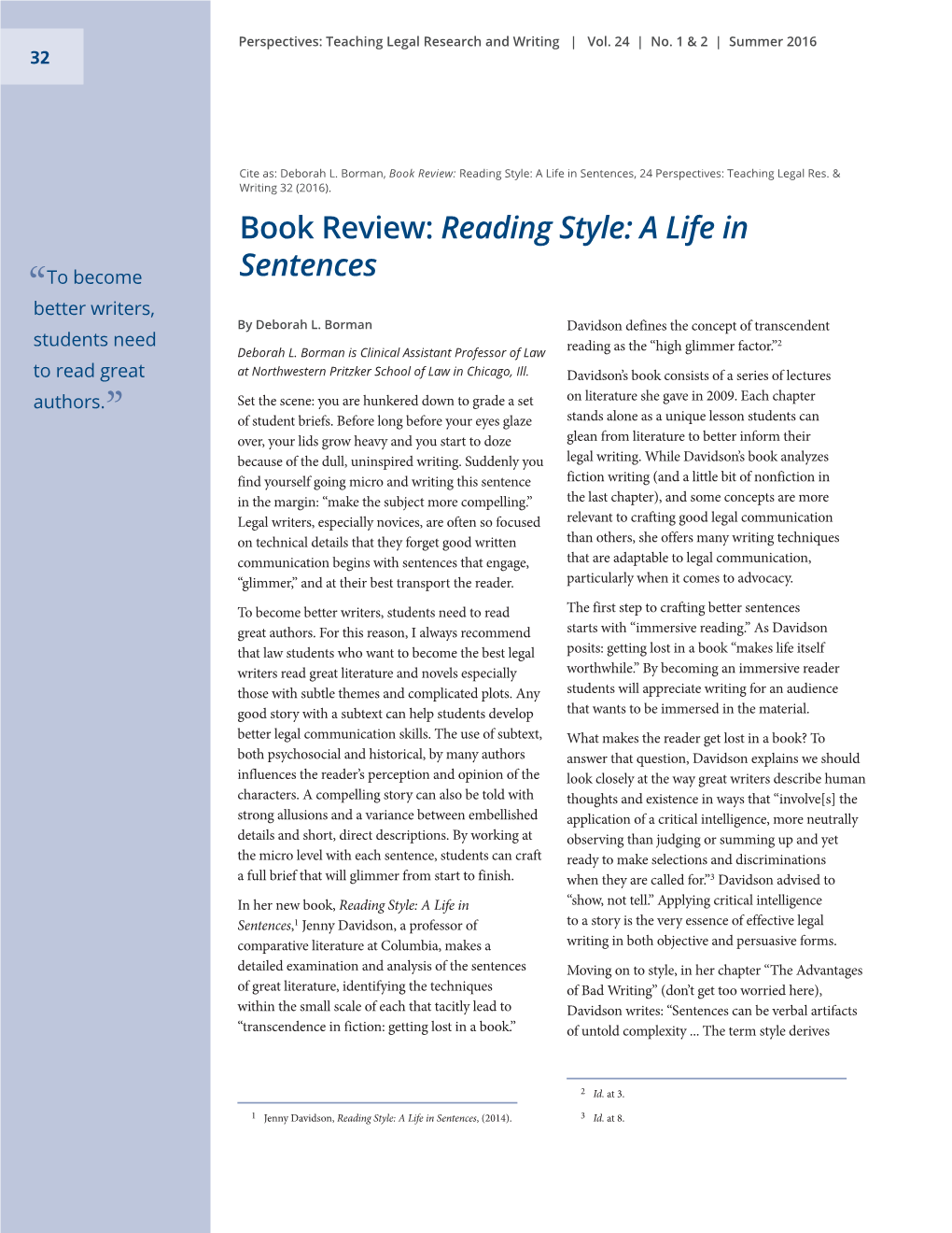 Book Review: Reading Style: a Life in Sentences, 24 Perspectives: Teaching Legal Res