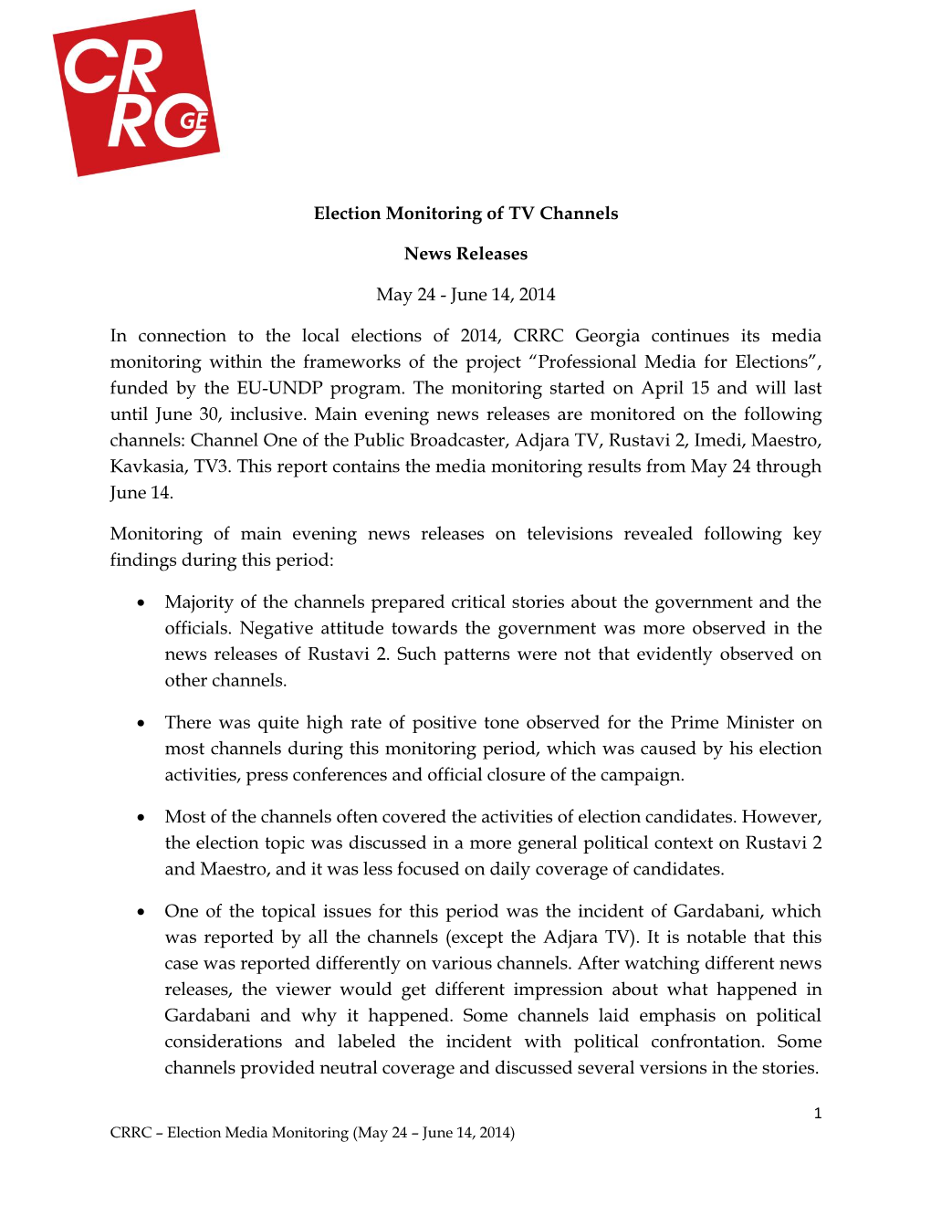 Election Monitoring of TV Channels News Releases May 24