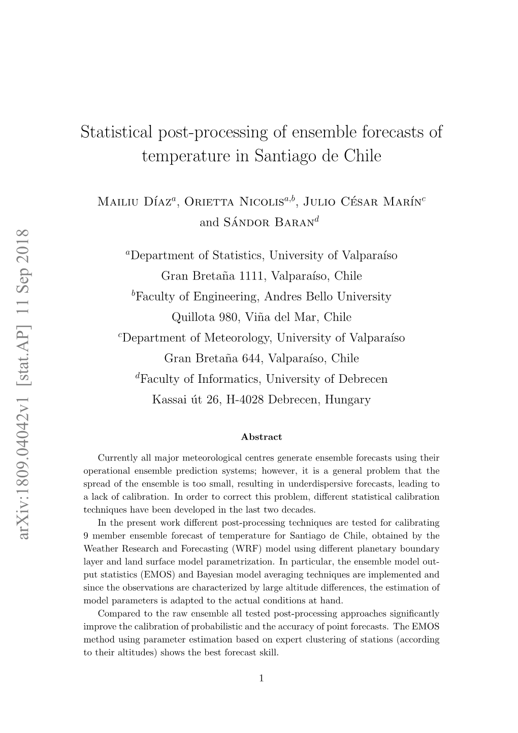 Statistical Post-Processing of Ensemble Forecasts of Temperature in Santiago De Chile