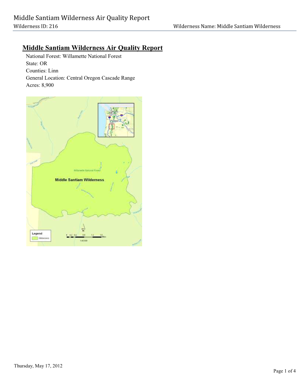 Middle Santiam Wilderness Air Quality Report, 2012