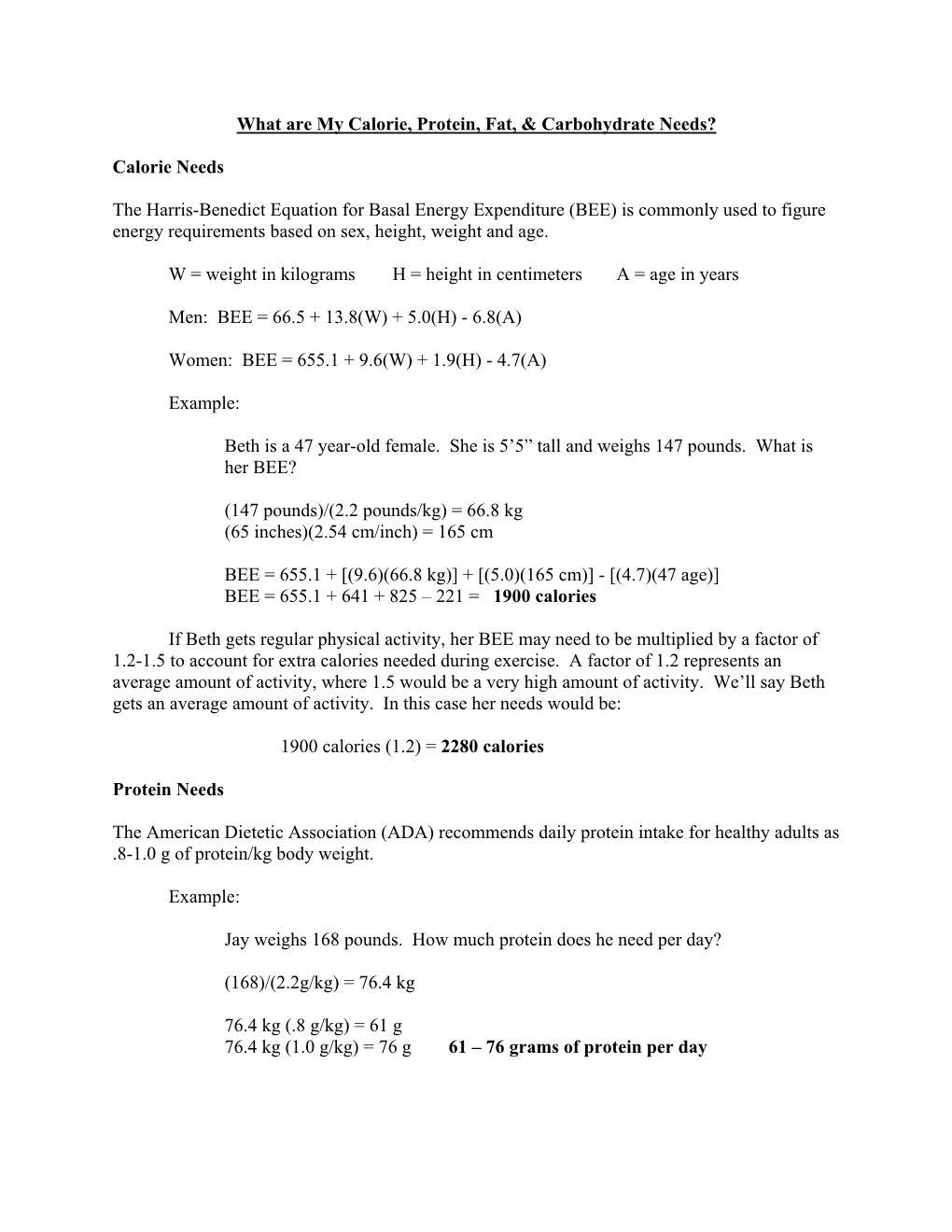 What Are My Calorie, Protein, Fat, & Carbohydrate Needs