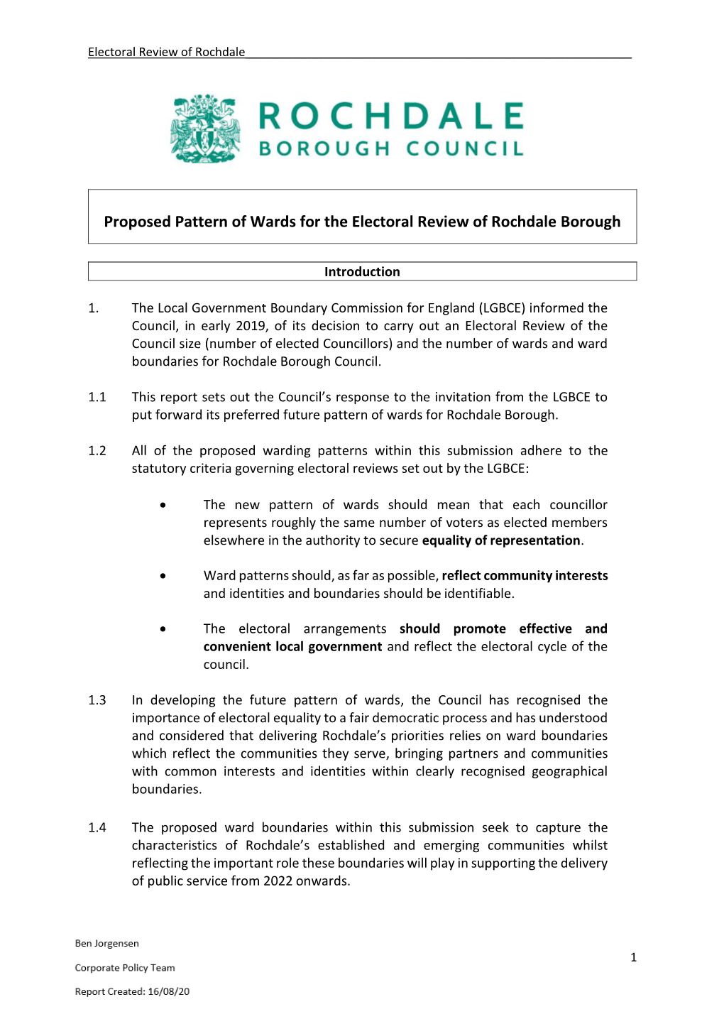 Proposed Pattern of Wards for the Electoral Review of Rochdale Borough