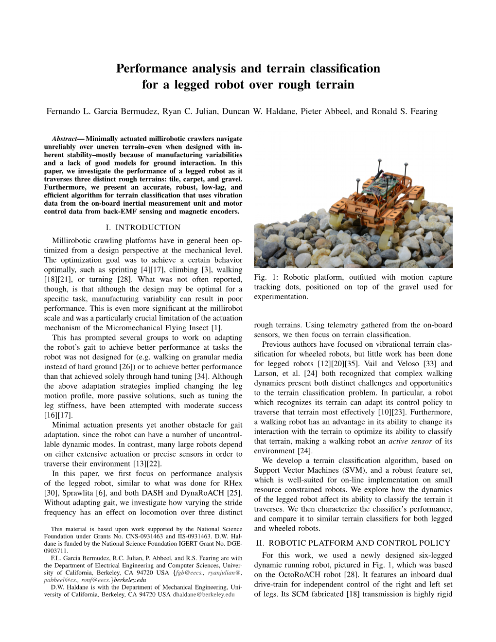 Performance Analysis and Terrain Classification for a Legged Robot