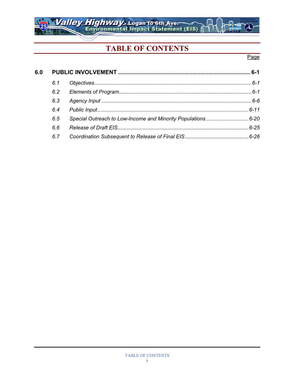 TABLE of CONTENTS Page