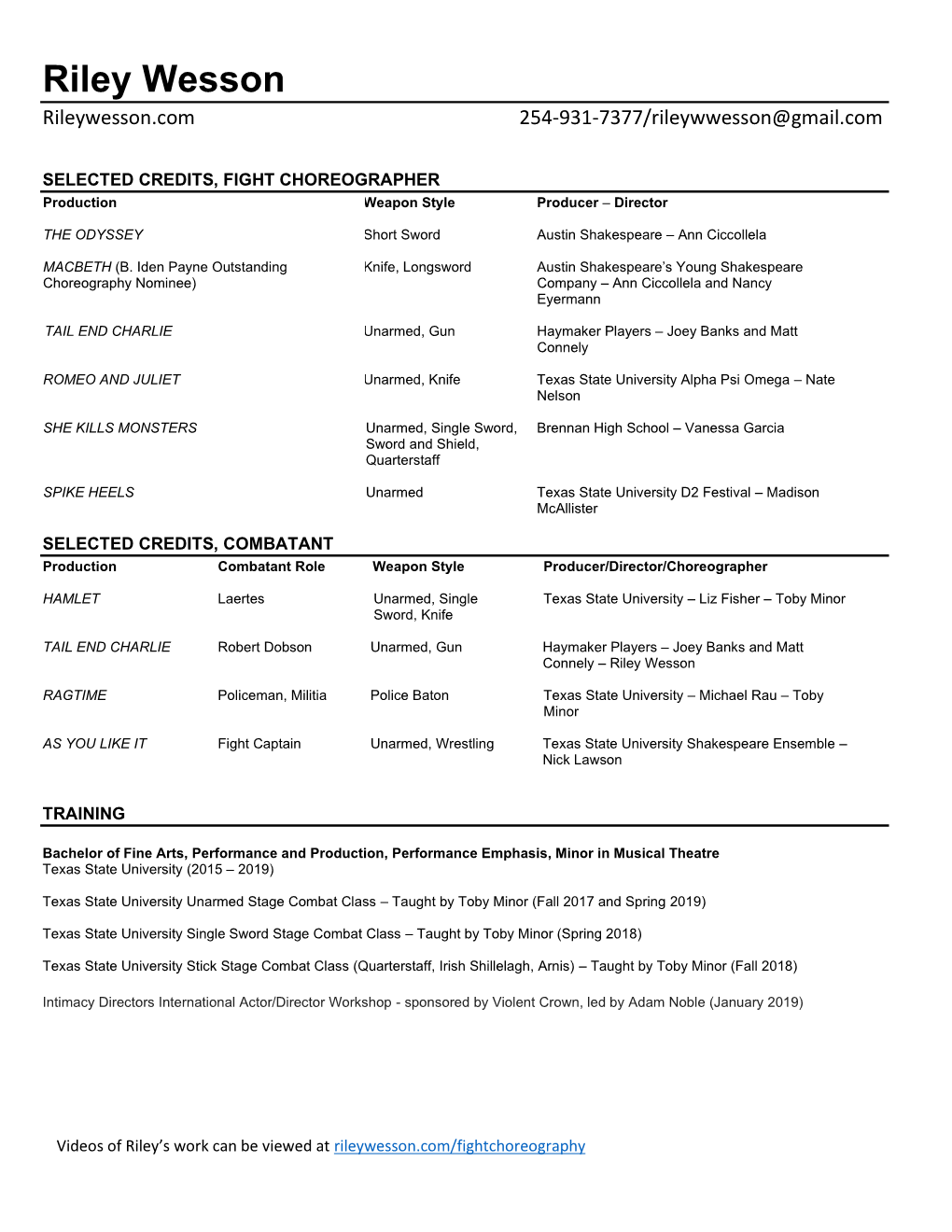 Download Riley's Stage Combat Resume