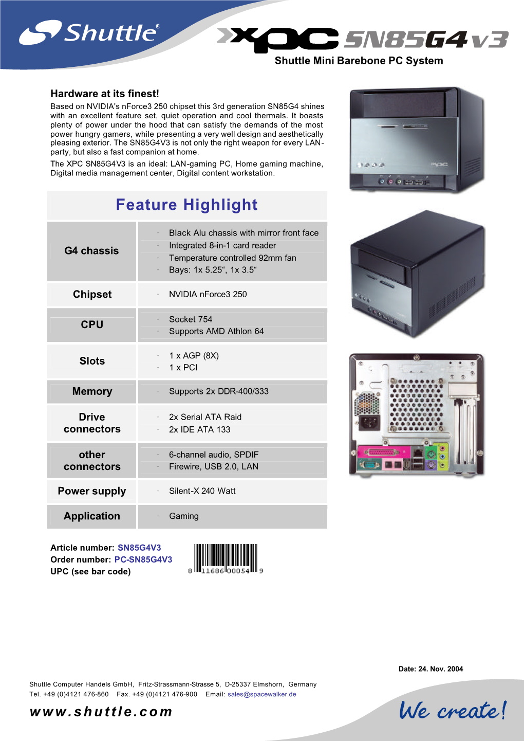 Specification XPC SN85G4V3