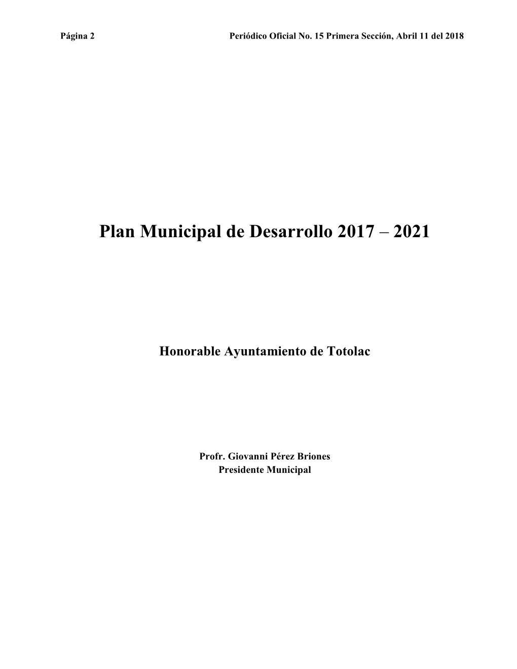 Plan Municipal De Desarrollo 2017 – 2021