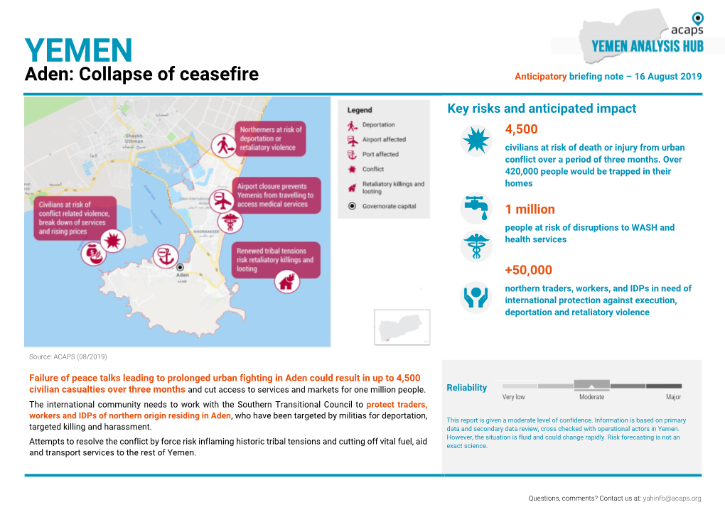 Aden: Collapse of Ceasefire Anticipatory Briefing Note – 16 August 2019