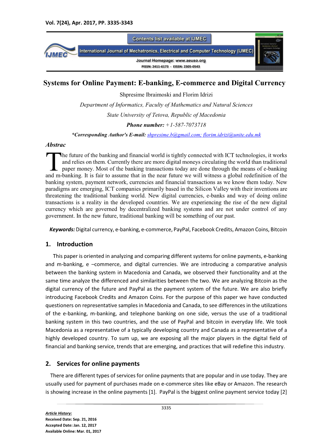Systems for Online Payment: E-Banking, E-Commerce and Digital