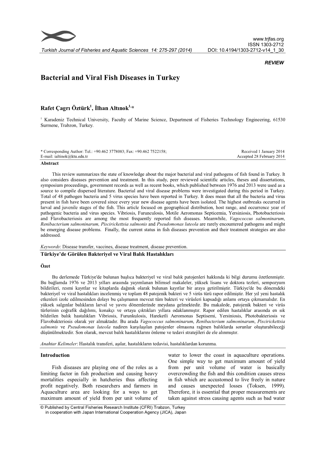 Bacterial and Viral Fish Diseases in Turkey