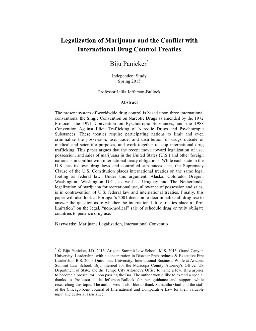 Legalization of Marijuana and the Conflict with International Drug Control Treaties