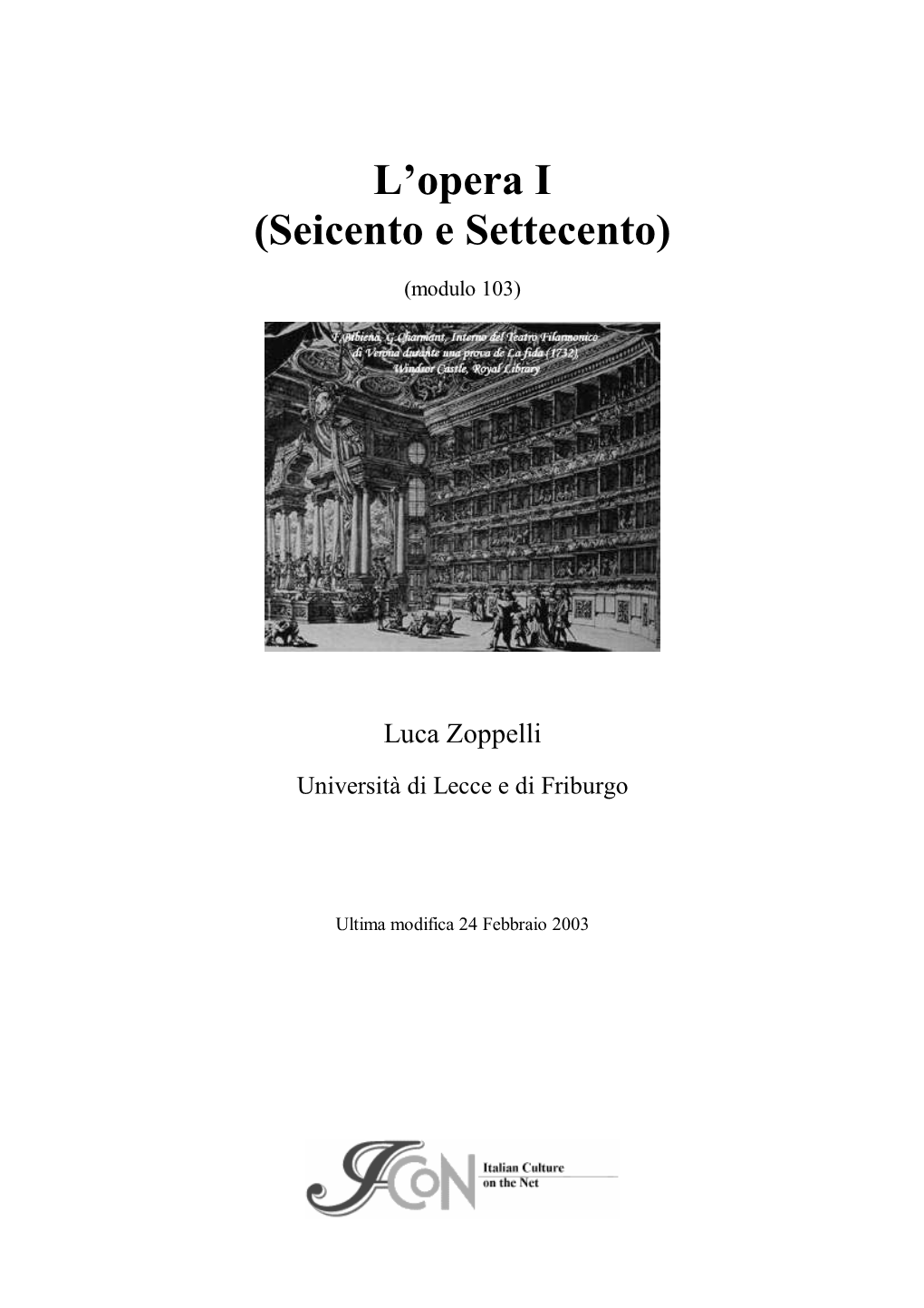 L'opera I (Seicento E Settecento)