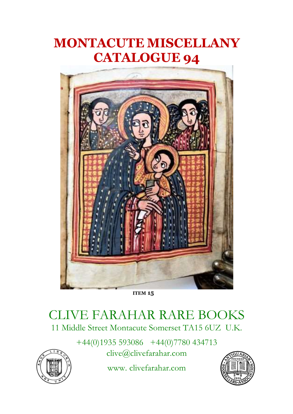 CLIVE FARAHAR RARE BOOKS 11 Middle Street Montacute Somerset TA15 6UZ U.K