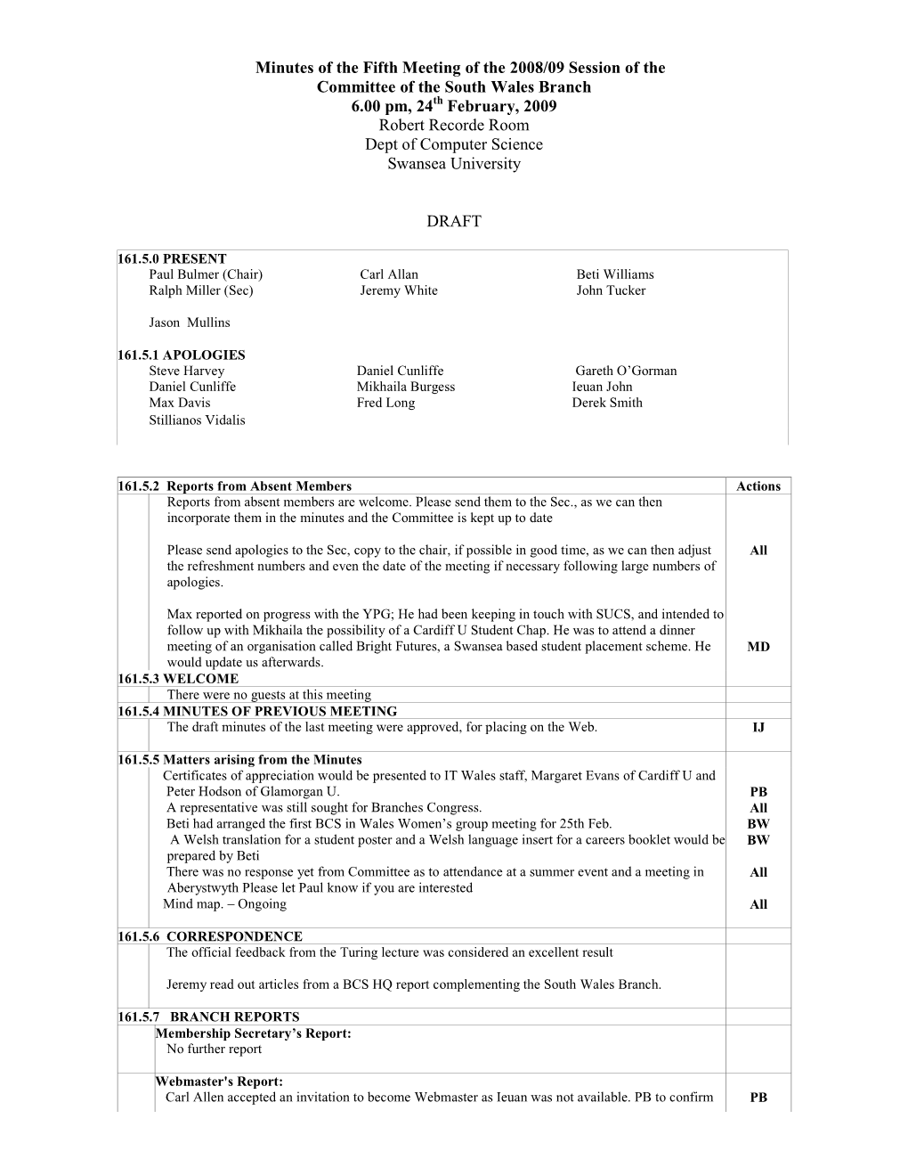 Minutes of the Fifth Meeting of the 2008/09 Session of the Committee