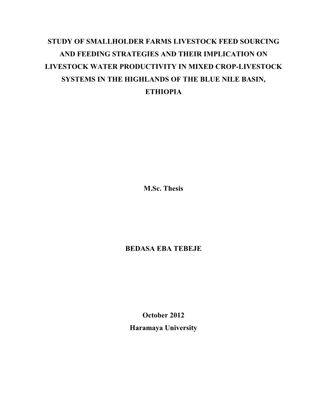 Study of Smallholder Farms Livestock Feed Sourcing