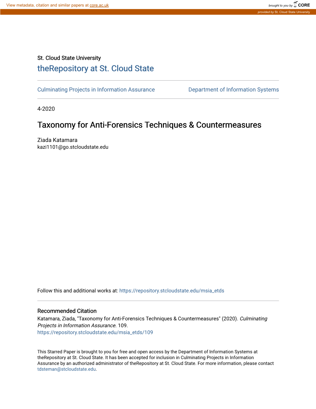 Taxonomy for Anti-Forensics Techniques & Countermeasures