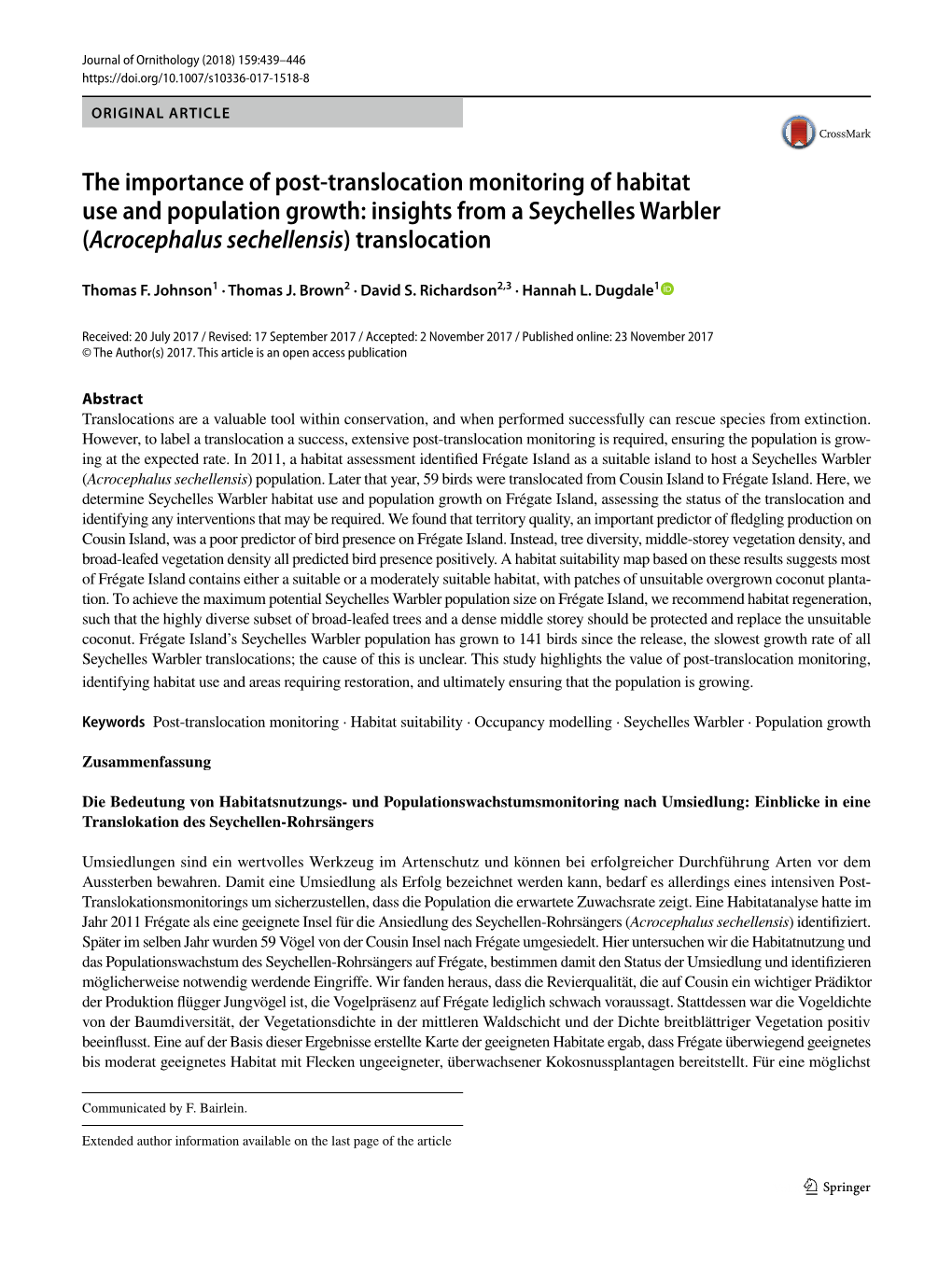 Insights from a Seychelles Warbler (Acrocephalus Sechellensis) Translocation