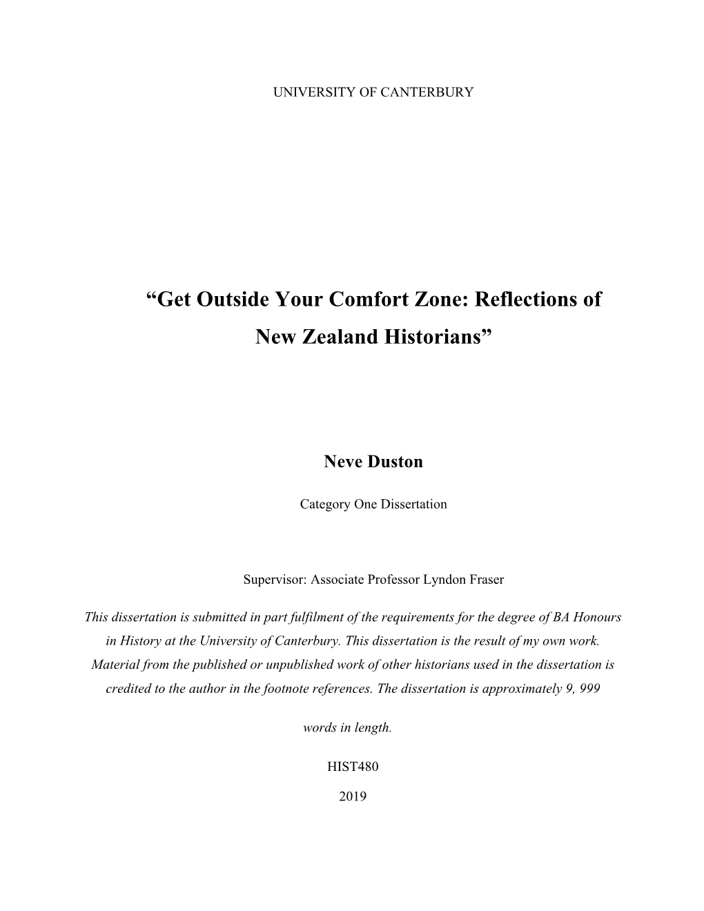 Get Outside Your Comfort Zone: Reflections of New Zealand Historians”