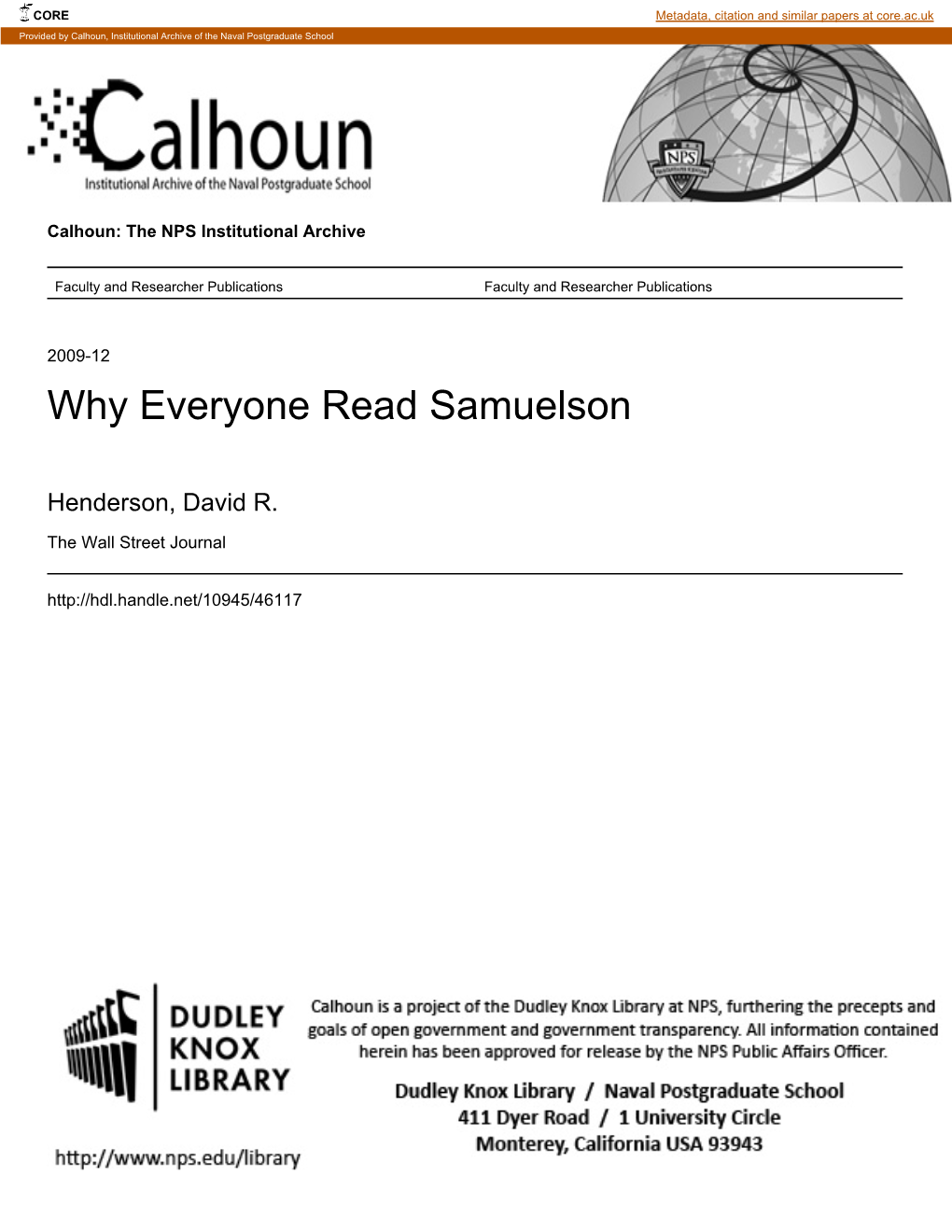 David R. Henderson: Why Everyone Read Samuelson - WSJ 8/17/15, 11:06 AM