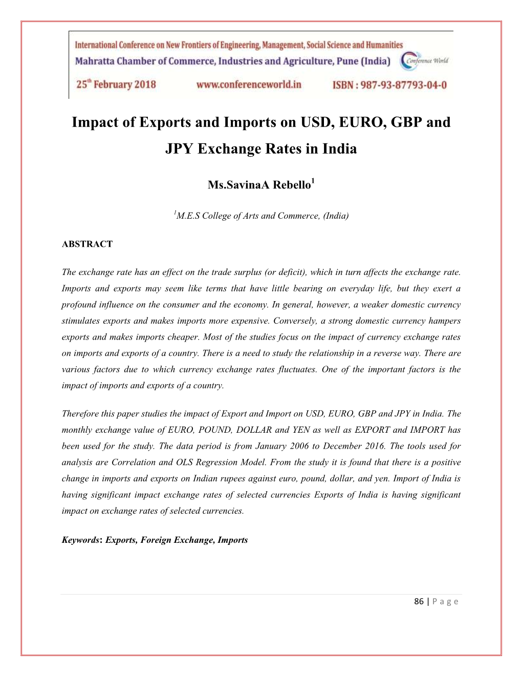 Impact of Exports and Imports on USD, EURO, GBP and JPY Exchange Rates in India