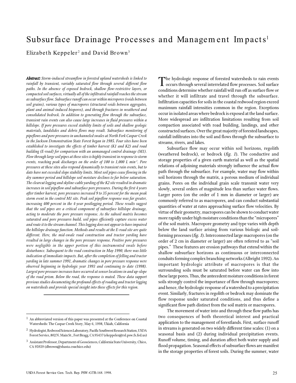 Subsurface Drainage Processes, by Elizabeth Keppeler, and David Brown