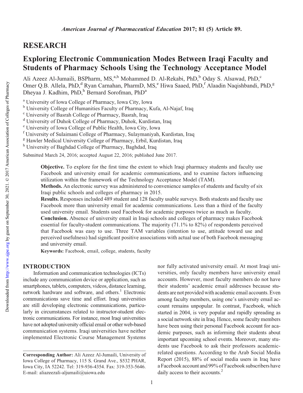 Exploring Electronic Communication Modes Between Iraqi Faculty And