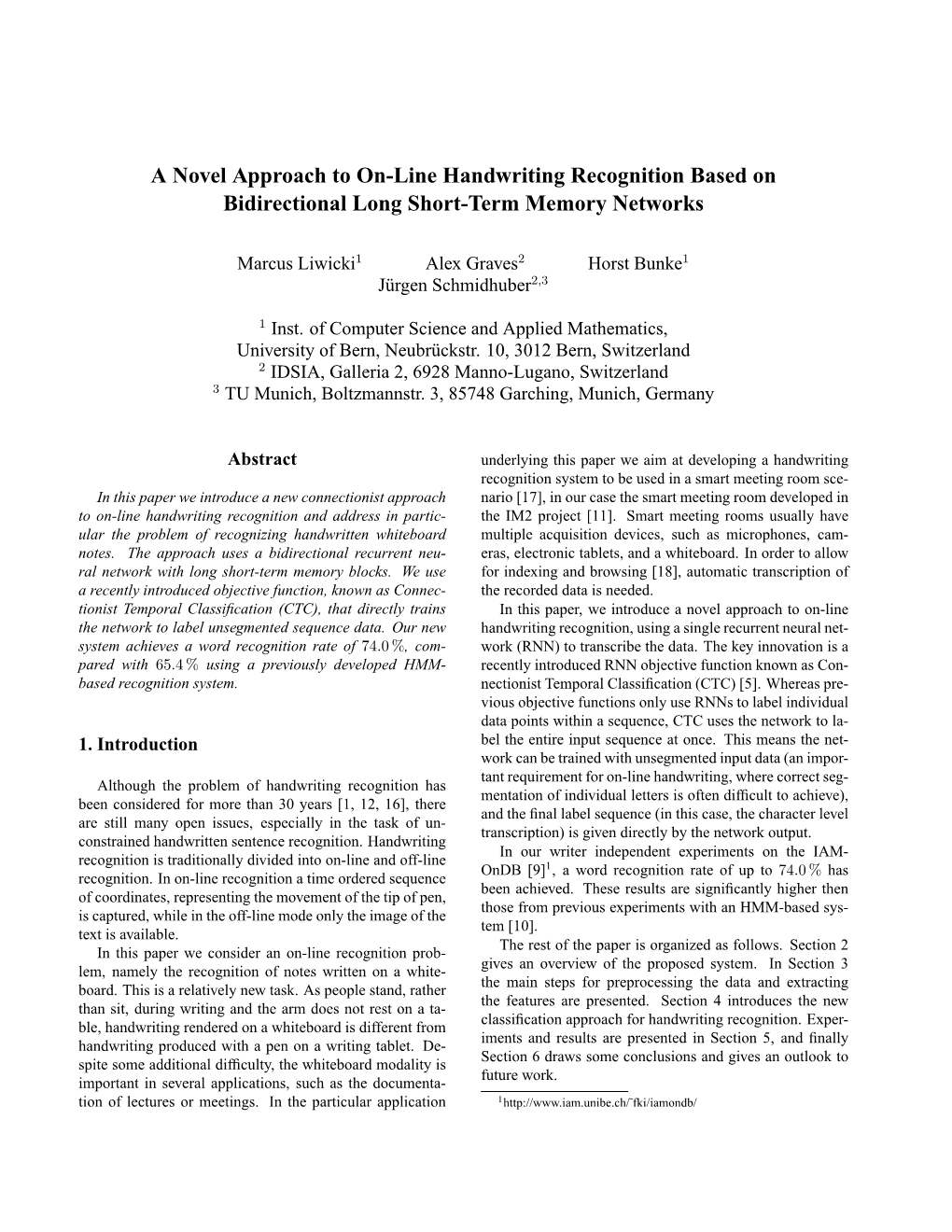 A Novel Approach to On-Line Handwriting Recognition Based on Bidirectional Long Short-Term Memory Networks