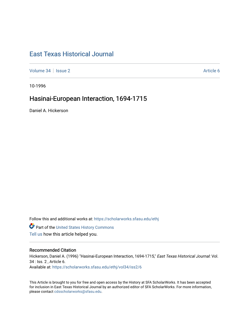 Hasinai-European Interaction, 1694-1715