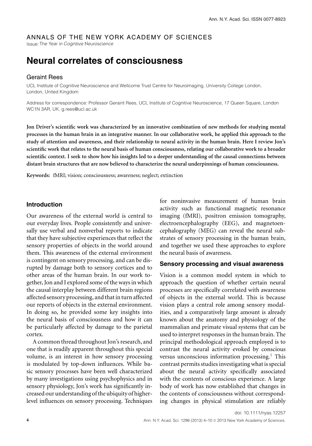 Neural Correlates of Consciousness