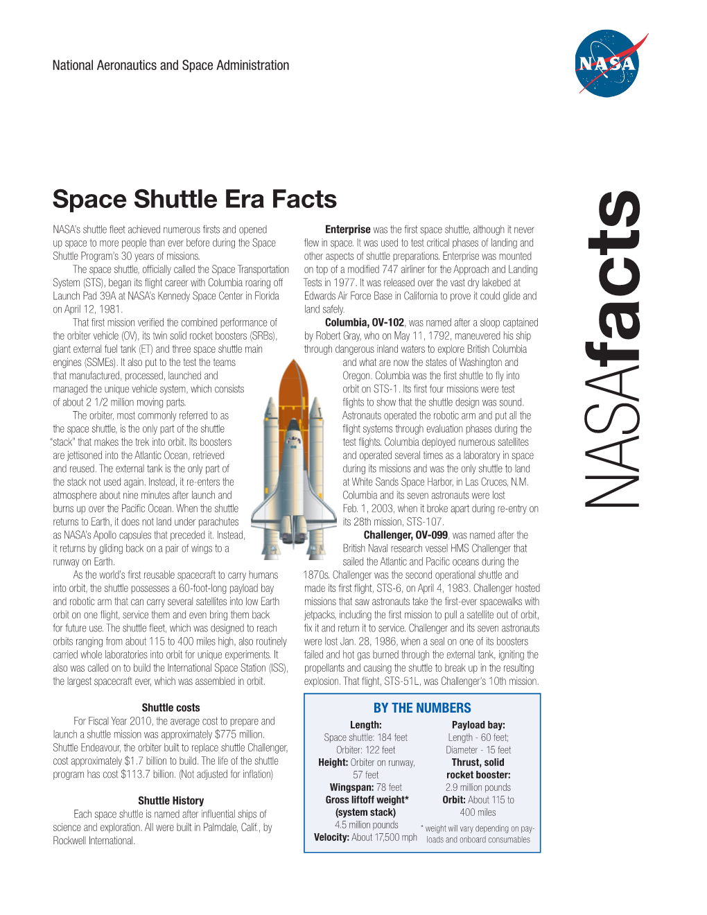 Space Shuttle Era Fact Sheet