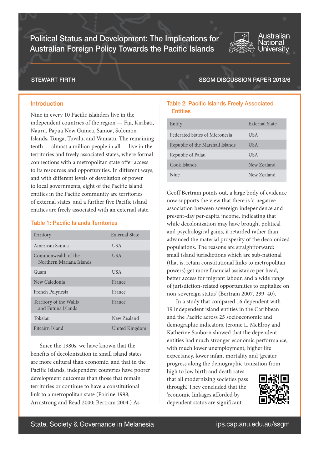 Political Status and Development: the Implications for Australian Foreign Policy Towards the Pacific Islands