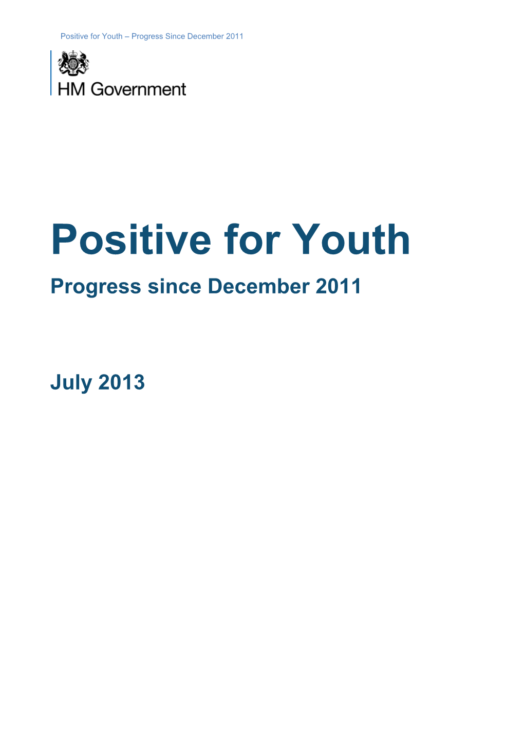 Positive for Youth – Progress Since December 2011