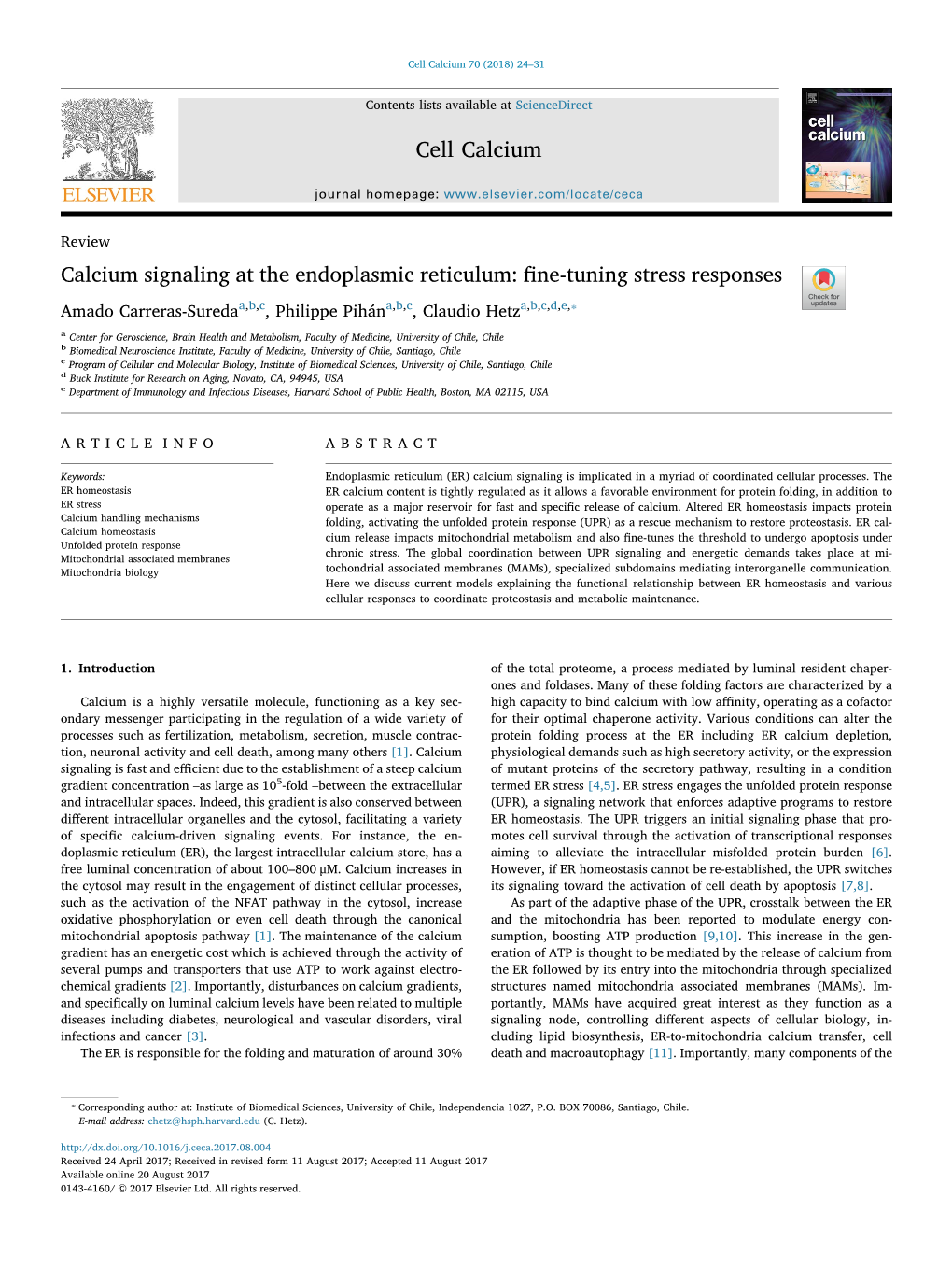 Calcium Signaling at the Endoplasmic Reticulum Fine-Tuning Stress