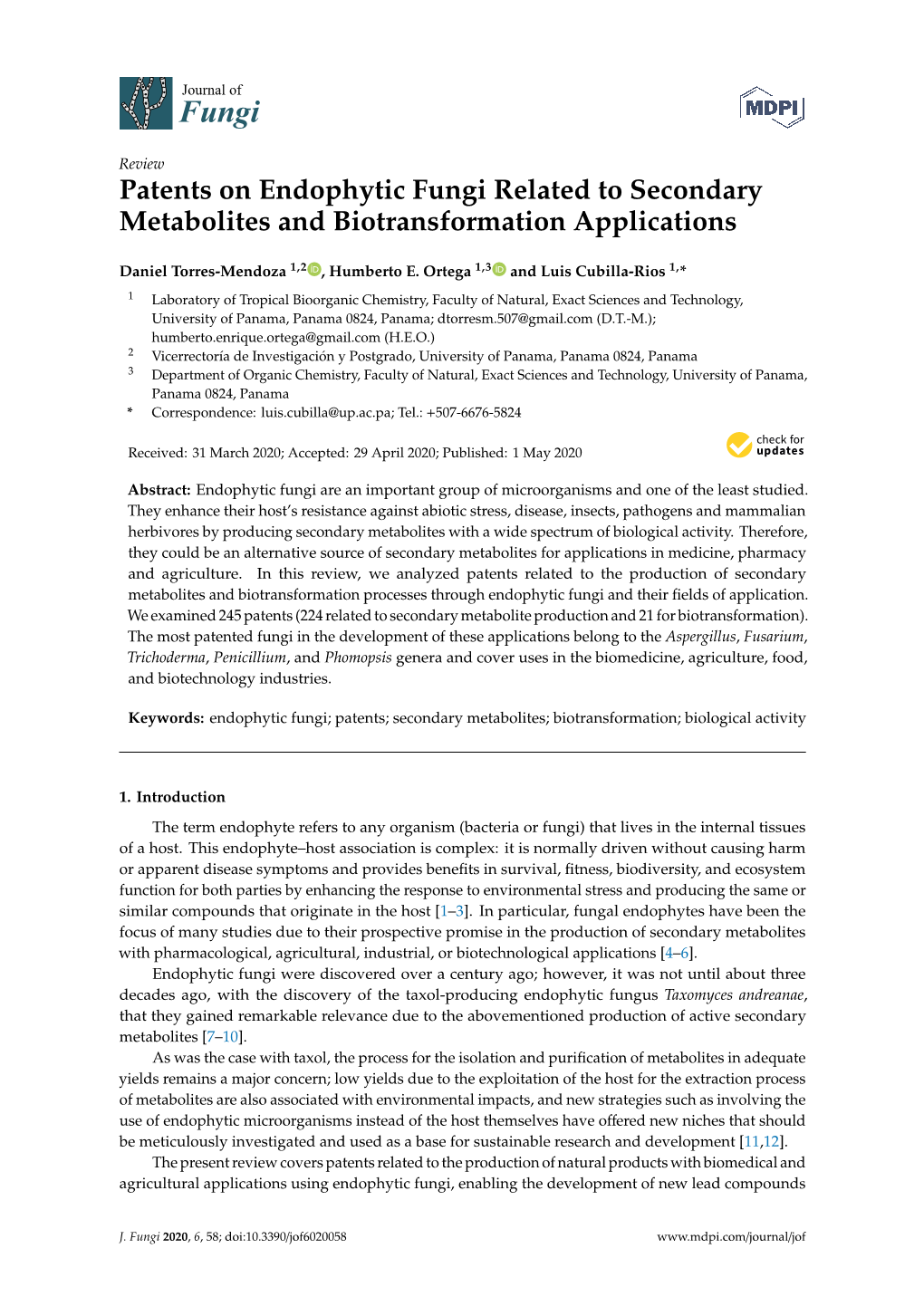 Patents on Endophytic Fungi Related to Secondary Metabolites and Biotransformation Applications