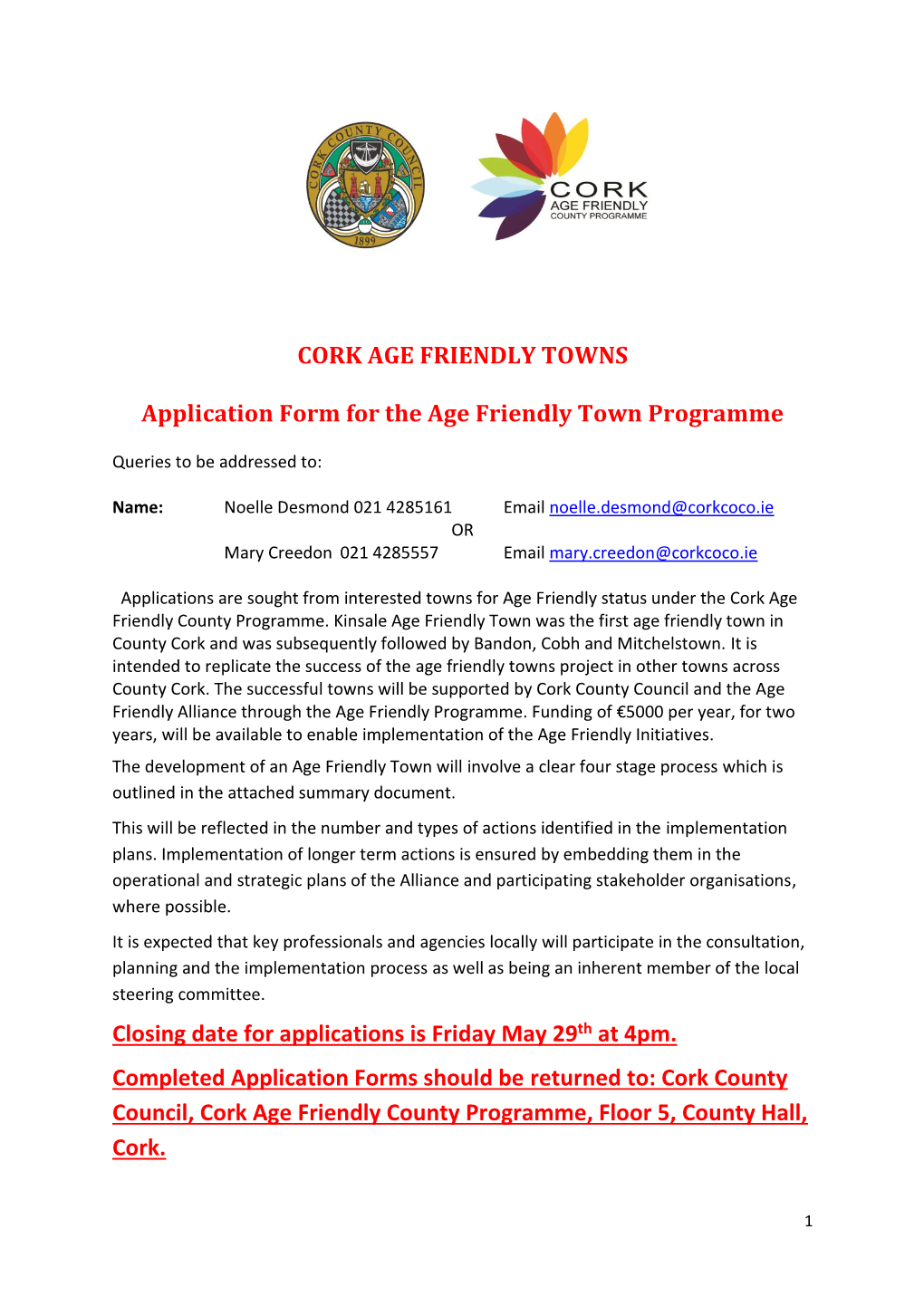 Cork Age Friendly Town Fund Application