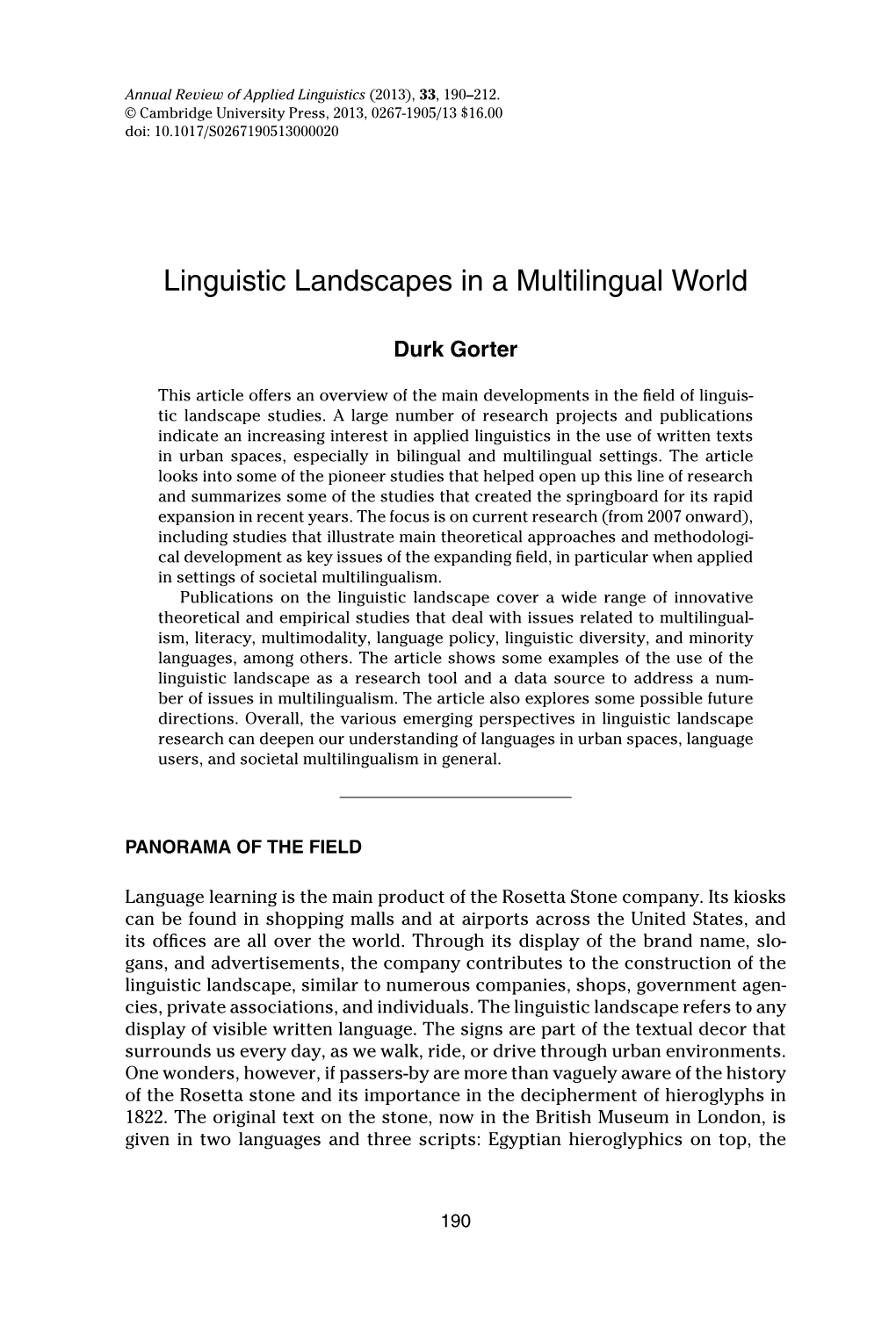 Linguistic Landscapes in a Multilingual World