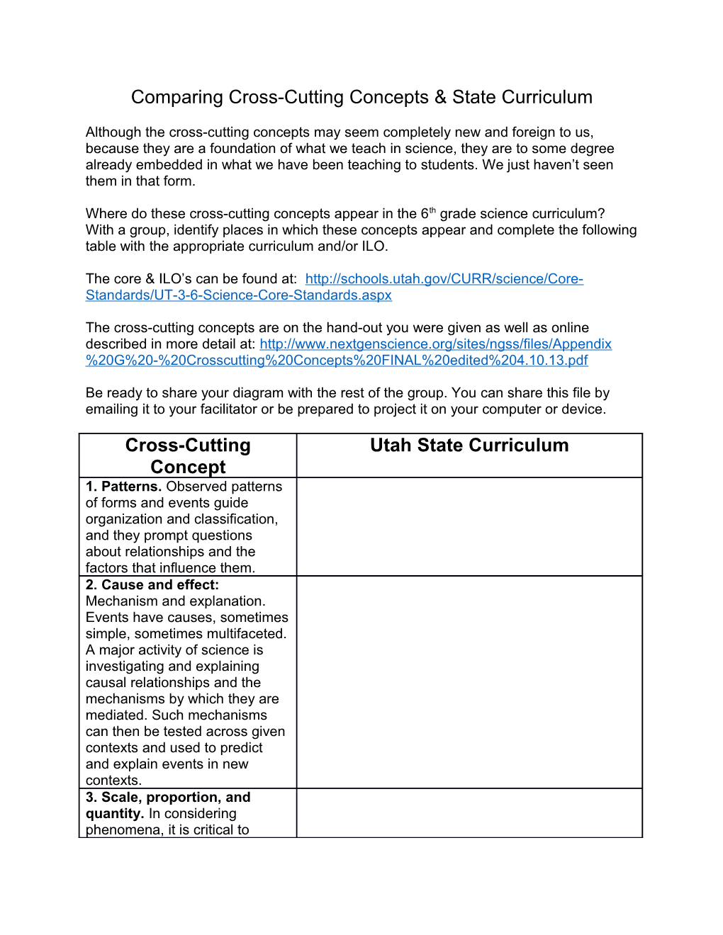 Comparing Cross-Cutting Concepts & State Curriculum