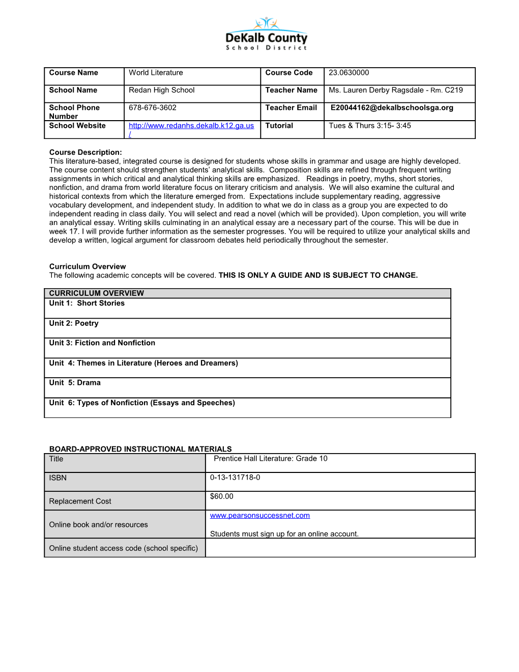 Sixth Grade Mathematics Syllabus s7