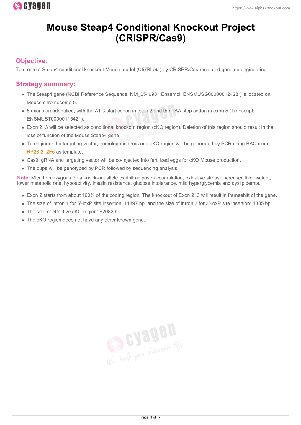 Mouse Steap4 Conditional Knockout Project (CRISPR/Cas9)