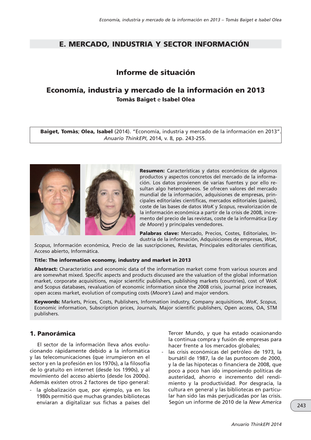 Informe De Situación Economía, Industria Y Mercado De La