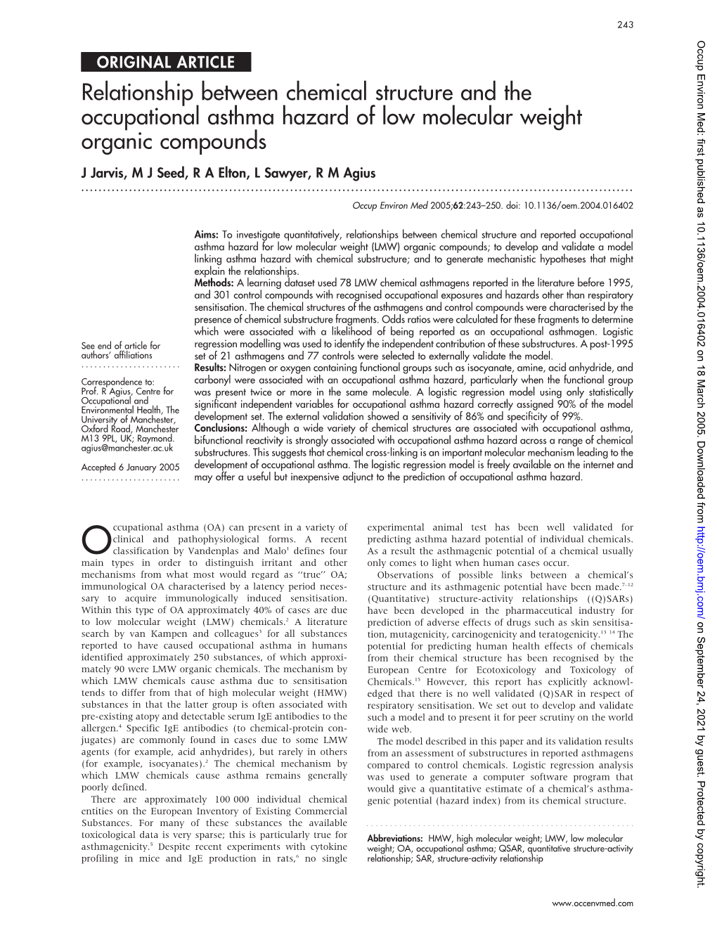 Relationship Between Chemical Structure and the Occupational