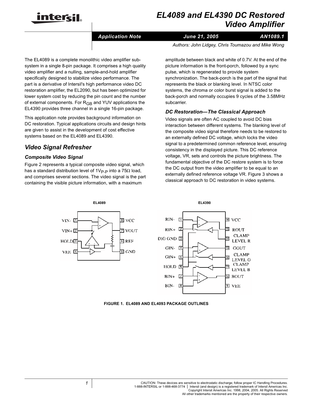 AN1089: EL4089 and EL4390 DC Restored Video Amplifier