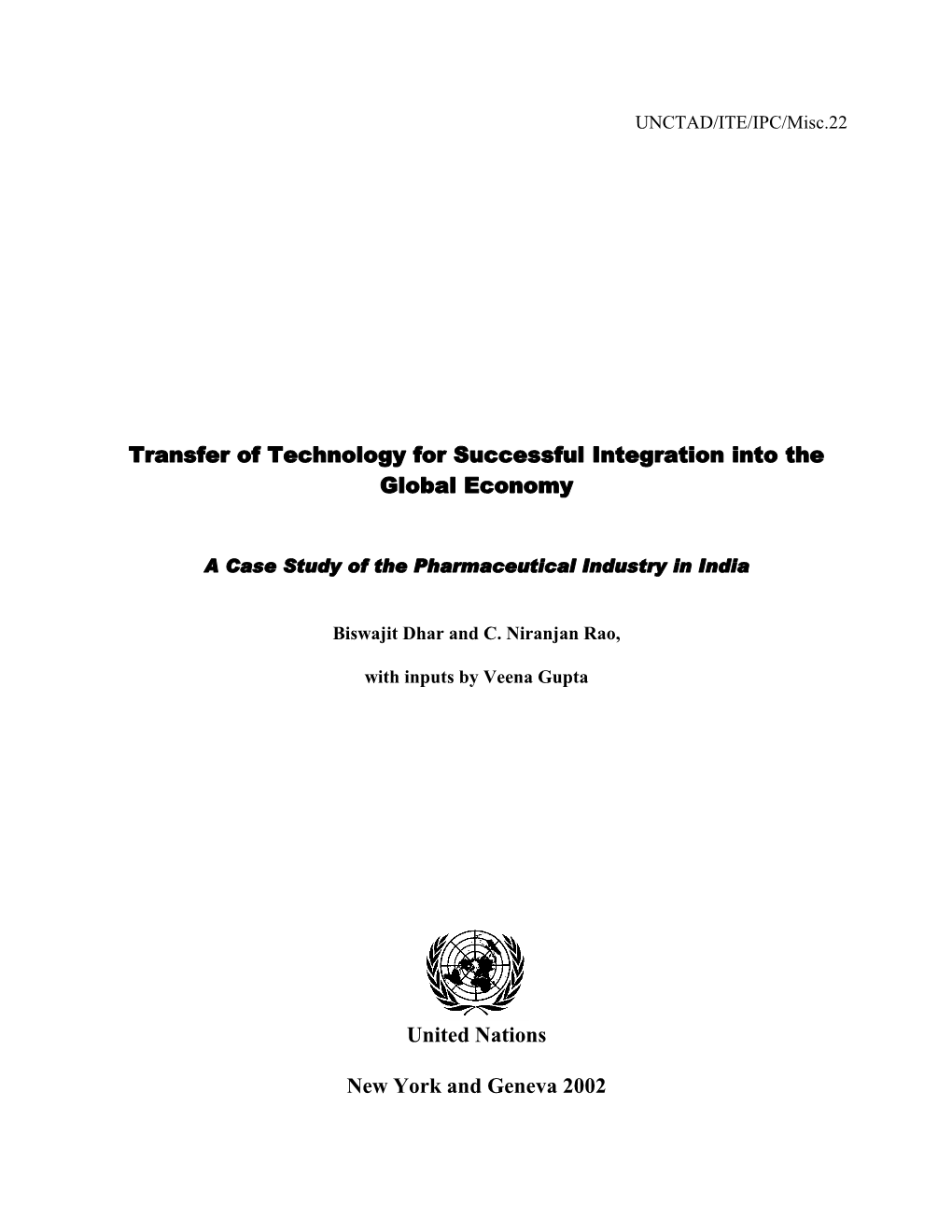 Transfer of Technology for Successful Integration Into the Global Economy