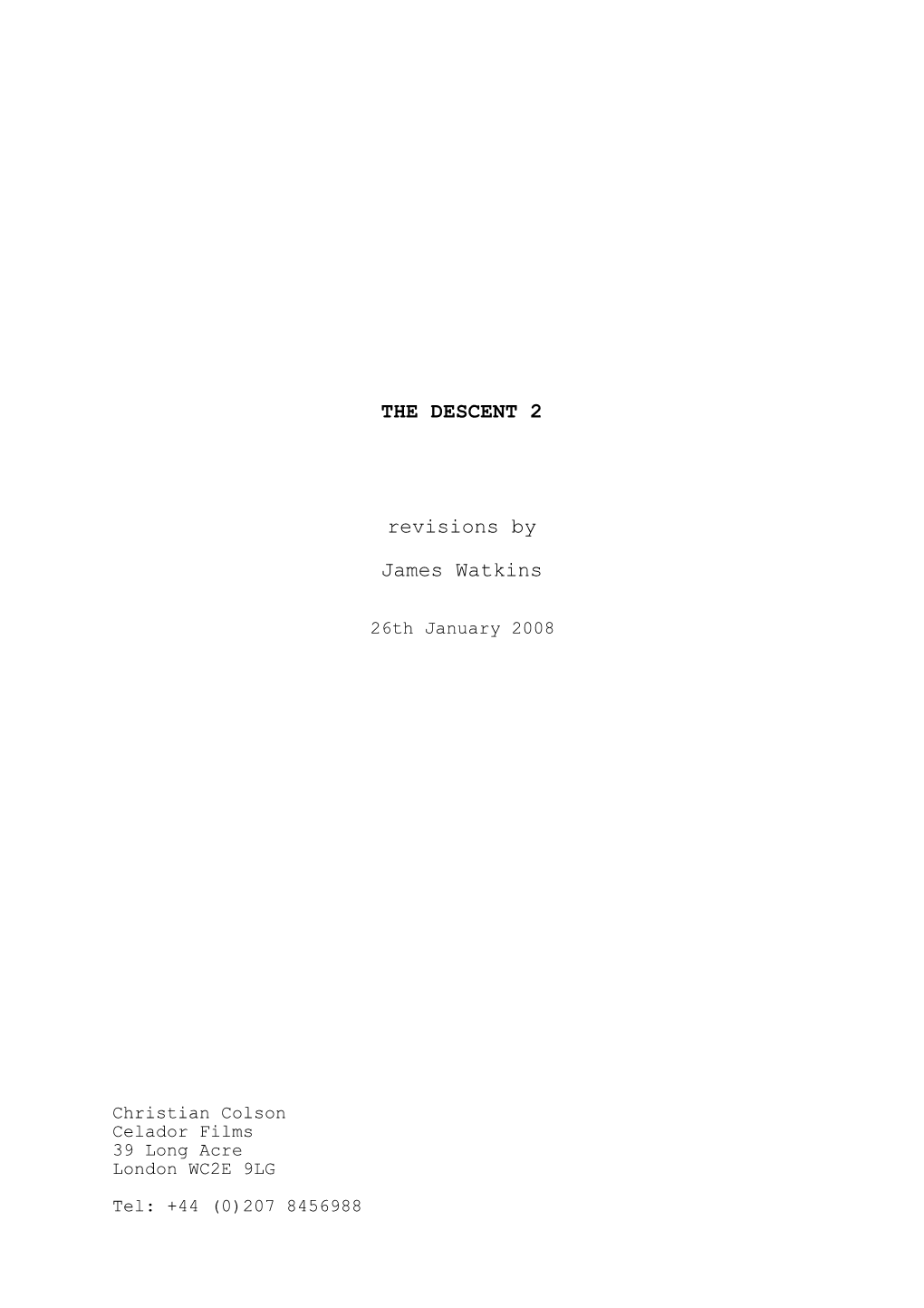 THE DESCENT 2 Revisions by James Watkins