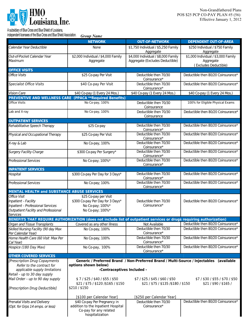 Pos $25 Pcp Co-Pay Plan #45