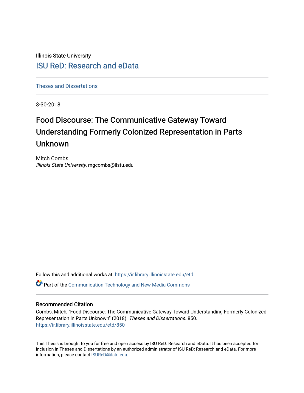 Food Discourse: the Communicative Gateway Toward Understanding Formerly Colonized Representation in Parts Unknown