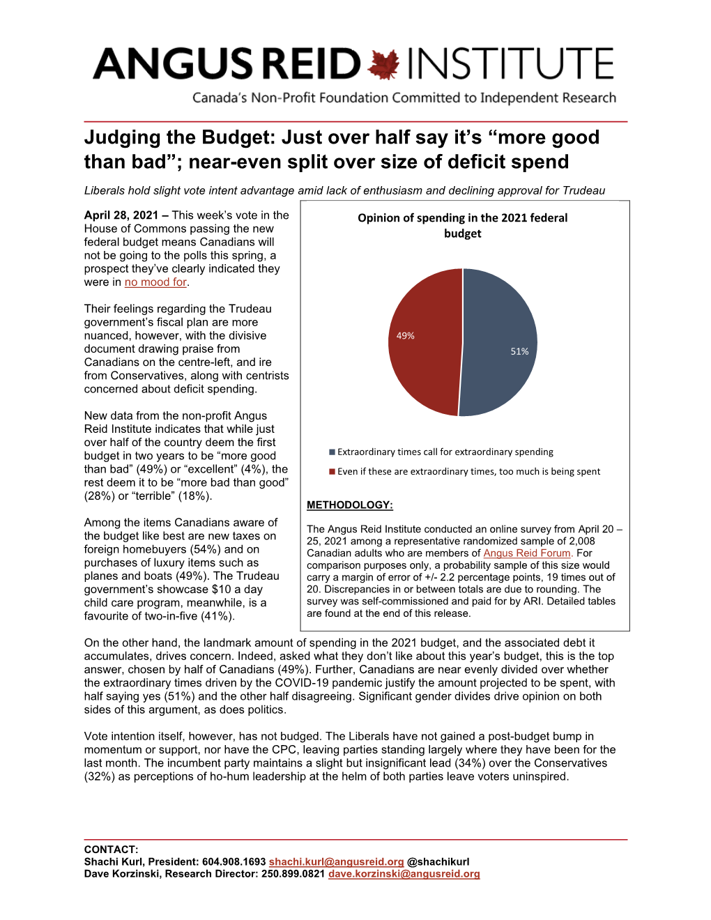 Judging the Budget: Just Over Half Say It’S “More Good Than Bad”; Near-Even Split Over Size of Deficit Spend