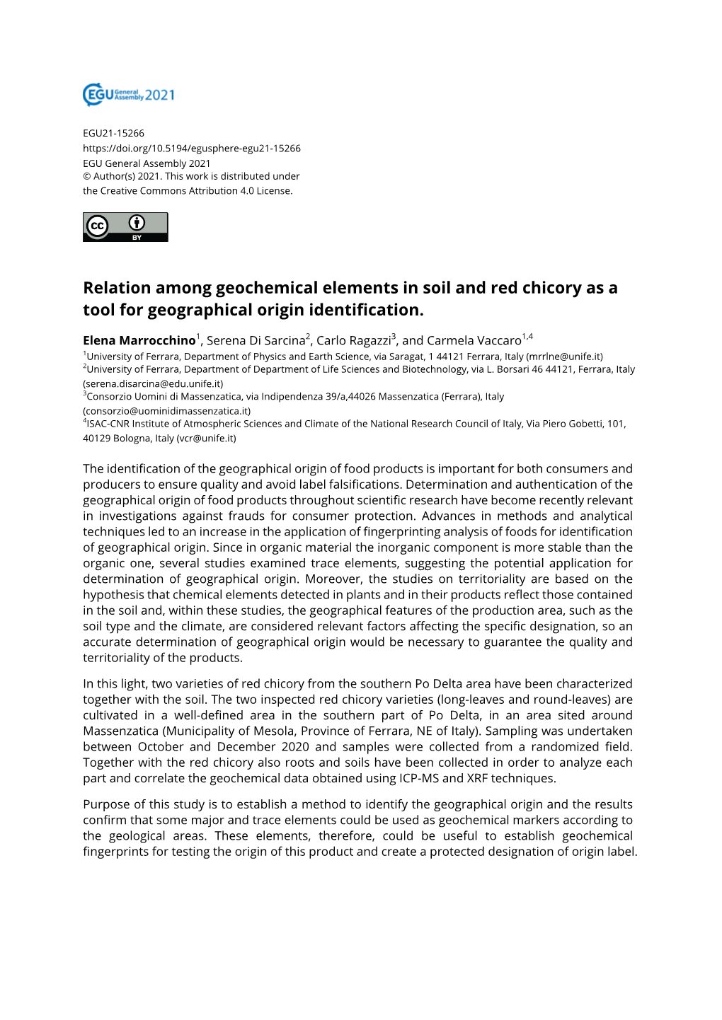 Relation Among Geochemical Elements in Soil and Red Chicory As a Tool for Geographical Origin Identification