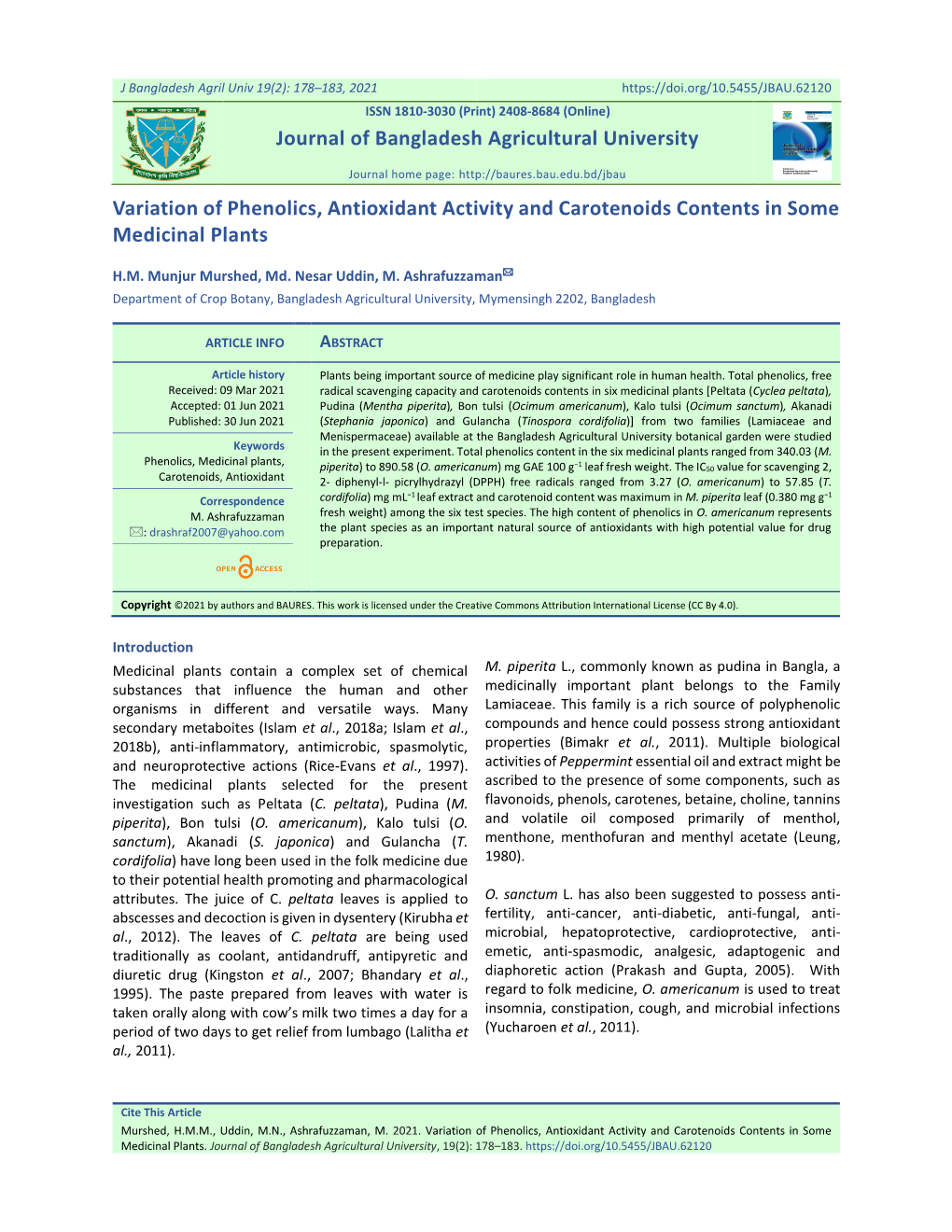 Variation of Phenolics, Antioxidant Activity and Carotenoids Contents in Some Medicinal Plants